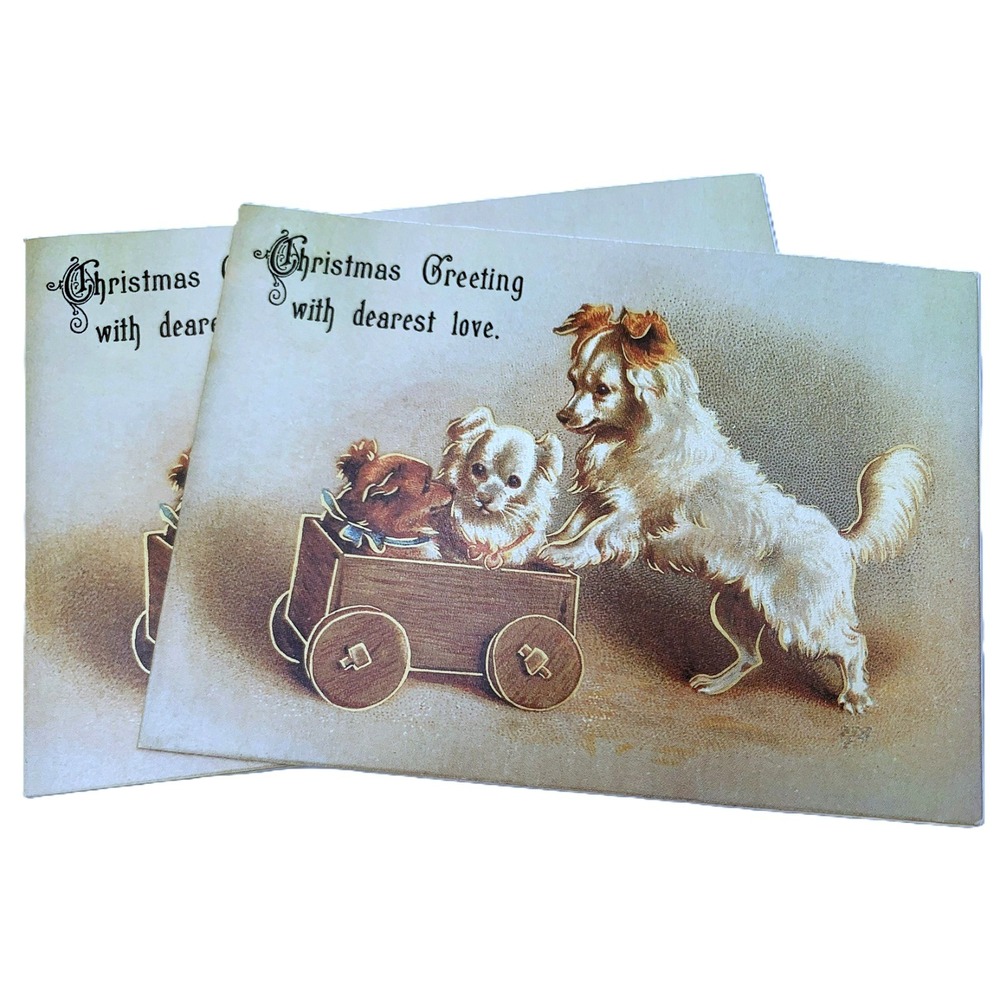 Victorian Dog Christmas Cards 1984 Merrimack Gilt Antique Style Greeting Cards